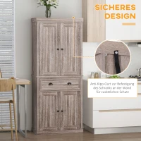 HOMCOM Küchenschrank, Hochschrank, Küchenbuffet mit 2 Schränken und Schublade, Mehrzweckschrank, Kippschutz, Sideboard, Braun, 76 x 40,5 x 184 cm(m-6)