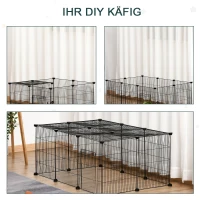 PawHut verblijf voor kleine huisdieren buitenverblijf DIY kitten konijn chinchilla kooi metaal zwart(m-4)