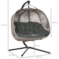 Outsunny Wiszący Fotel dla 2 Osób z Poduszkami, Składany, Kwiatowy Motyw, Stalowy Stelaż(m-3)