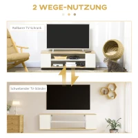 HOMCOM Szafka pod telewizor, niski stolik na kółkach, z 2 otwartymi półkami do salonu, biały(m-5)