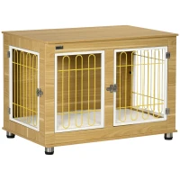 PawHut Dog Crate Furniture, Dog Cage End Table. with Soft Cushion, Double Door - Oak Tone(m-1)