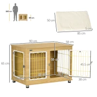 PawHut Dog Crate Furniture, Dog Cage End Table. with Soft Cushion, Double Door - Oak Tone(m-3)