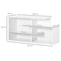 HOMCOM TV Bank mit 4 Regalen, Kabelführungslöchern, TV-Geräte bis zu 32"-55",120 cm x 40cm x 60cm, Weiß(m-3)