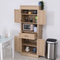 HOMCOM Küchenschrank Hochschrank mit Schublade Esszimmerschrank mit höhenverstellbaren Regalböden Küchenbuffet Kippschutz Spanplatte Natur 74 x 39,5 x 183 cm(m-7)
