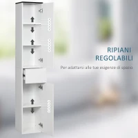 kleankin Mobile Bagno con Ripiano Regolabile, 2 Ripiani Chiusi e un Cassetto in Legno, 30x28x180 cm, Bianco(m-5)