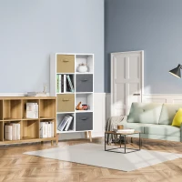 HOMCOM Bücherregal Standregal Kommode Küchenschrank Würfelregal mit offene Ablagefächer und  Stoffschubladen,Weiß+Braun+Grau, Spanplatte, 54,5 x 24 x 122,5 cm(m-7)