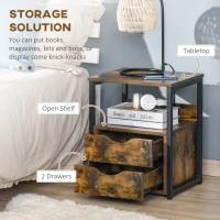 HOMCOM Industrial Side Table with Drawer, Sofa Table, Bedside Cabinet with Storage Shelf, Slim Nightstand for Living Room, Bedroom, Rustic Brown(m-4)