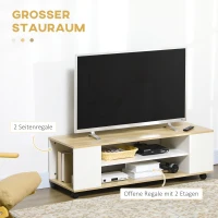 HOMCOM Szafka pod telewizor, niski stolik na kółkach, z 2 otwartymi półkami do salonu, biały(m-7)