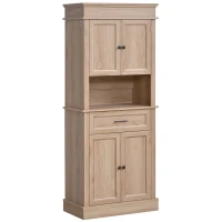 HOMCOM Küchenschrank Hochschrank mit Schublade Esszimmerschrank mit höhenverstellbaren Regalböden Küchenbuffet Kippschutz Spanplatte Natur 74 x 39,5 x 183 cm(m-1)