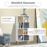 HOMCOM Bücherregal Standregal Kommode Küchenschrank Würfelregal mit offene Ablagefächer und  Stoffschubladen,Weiß+Braun+Grau, Spanplatte, 54,5 x 24 x 122,5 cm(m-4)