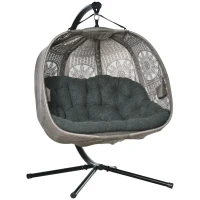 Outsunny Wiszący Fotel dla 2 Osób z Poduszkami, Składany, Kwiatowy Motyw, Stalowy Stelaż(m-1)
