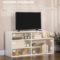 HOMCOM TV Bank mit 4 Regalen, Kabelführungslöchern, TV-Geräte bis zu 32"-55",120 cm x 40cm x 60cm, Weiß(m-4)