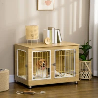 PawHut Dog Crate Furniture, Dog Cage End Table. with Soft Cushion, Double Door - Oak Tone(m-2)