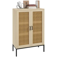 HOMCOM Sideboard im Boho-Stil, Wienergeflechtoptik, Kommode, Natur + Schwarz(m-1)