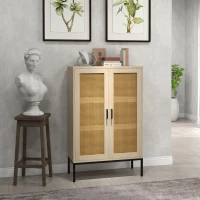 HOMCOM Sideboard im Boho-Stil, Wienergeflechtoptik, Kommode, Natur + Schwarz(m-2)