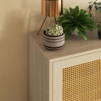 HOMCOM Sideboard im Boho-Stil, Wienergeflechtoptik, Kommode, Natur + Schwarz(m-8)