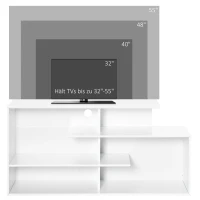 HOMCOM TV Bank mit 4 Regalen, Kabelführungslöchern, TV-Geräte bis zu 32"-55",120 cm x 40cm x 60cm, Weiß(m-6)