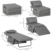 HOMCOM 4-in-1 opklapbed fauteuil voetenbank ligstoel 5-laags in hoogte verstelbaar grijs(m-3)