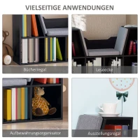 HOMCOM Bücherregal mit Sitzhocker Sitzbank Sitzbänke & -truhen mit 6 Stauräumen für Aufbewahrung Sitzbar mit Kissen Spanplatte Schaumstoff Leinen Schwarz+Grau 102 × 30 × 61 cm(m-5)