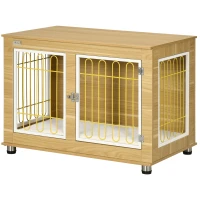 PawHut Dog Crate Furniture, Dog Cage End Table. with Soft Cushion, Double Door - Oak Tone(m-11)