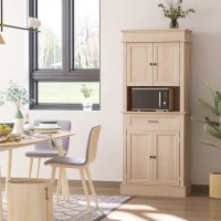 HOMCOM Küchenschrank Hochschrank mit Schublade Esszimmerschrank mit höhenverstellbaren Regalböden Küchenbuffet Kippschutz Spanplatte Natur 74 x 39,5 x 183 cm(m-2)