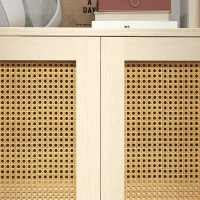 HOMCOM Sideboard im Boho-Stil, Wienergeflechtoptik, Kommode, Natur + Schwarz(m-9)