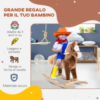 HOMCOM Cavallo a Dondolo in Legno Giocattolo Cavalcabile Bambini Peluche 74 × 33 × 62cm(m-4)