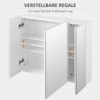 kleankin Spiegelschrank Badezimmerschrank Wandschrank für Badezimmer 3-Türig Badezimmerspiegel Weiß 70 x 15 x 60 cm(m-6)