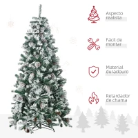 HOMCOM Árvore de Natal Artificial Altura 180 cm Árvore Nevada com 695 Ramos 57 Pinhas e Base de Aço Dobrável Ø104x180 cm Verde(m-4)