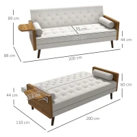 HOMCOM 3-Seater Sofa Bed Click-Clack Button-Tufted Settee Recliner Couch with Wood Legs for Living Room, Beige(m-3)