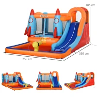 Outsunny Castello Gonfiabile per Bambini Piscina con Scivolo e Trampolino, Pompa Elettrica, 350x250x185cm, Multicolore(m-3)