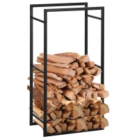 Outsunny Suporte para Lenha de Metal Prateleira de Armazenamento para Empilhar Troncos 50x30x100 cm Preto(m-10)