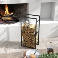 Outsunny Suporte para Lenha de Metal Prateleira de Armazenamento para Empilhar Troncos 50x30x100 cm Preto(m-2)