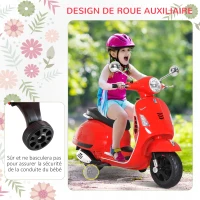 HOMCOM Vespa Scooter Moto électrique Enfants 6 V dim. 102L x 51l x 76H cm Musique MP3 Port USB klaxon Phare feu AR Rouge(m-5)