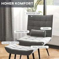 HOMCOM Sessel mit Ottomane, Akzentsessel-Set, Relaxsessel mit Fußstütze, grau + Schwarz(m-4)