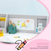 HOMCOM Conjunto de Mesa e Cadeira Infantil de Madeira com Quadro Branco Mesa de Estudo para Crianças acima de 5 Anos 90x45x85cm Cinza(m-5)