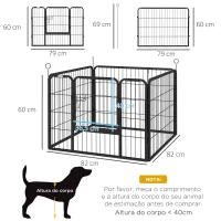 PawHut Parque para Cães com 4 Painéis Dobrável 82x82x60 cm com Porta e Fechadura para Exterior e Interior Cinza Escuro(m-3)