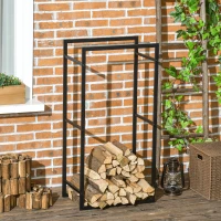 Outsunny Suporte para Lenha de Metal Prateleira de Armazenamento para Empilhar Troncos 50x30x100 cm Preto(m-7)