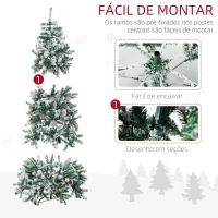 HOMCOM Árvore de Natal Artificial Altura 180 cm Árvore Nevada com 695 Ramos 57 Pinhas e Base de Aço Dobrável Ø104x180 cm Verde(m-8)