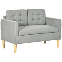HOMCOM Modern 2 Seater Sofa with Hidden Storage, 117cm Tufted Cotton Couch with Wood Legs, Compact Loveseat for Living Room, Kitchen, Light Grey(m-1)