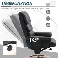 HOMCOM Relaxsessel mit Hocker Fernsehsessel Polstersessel 360° drehbar 145° neigbar PU-Bezug Holzfuß Schwarz 81 x 76 x 103 cm(m-4)