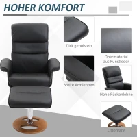 HOMCOM Relaxsessel mit Hocker Fernsehsessel Polstersessel 360° drehbar 145° neigbar PU-Bezug Holzfuß Schwarz 81 x 76 x 103 cm(m-6)