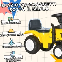 HOMCOM Trattore Giocattolo per Bambini Cavalcabile con Rimorchio, Rastrello e Pala, Gioco Educativo per Bimbi 12-36 Mesi, 91x29x44cm, Giallo(m-5)