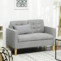 HOMCOM Modern 2 Seater Sofa with Hidden Storage, 117cm Tufted Cotton Couch with Wood Legs, Compact Loveseat for Living Room, Kitchen, Light Grey(m-7)