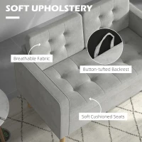 HOMCOM Modern 2 Seater Sofa with Hidden Storage, 117cm Tufted Cotton Couch with Wood Legs, Compact Loveseat for Living Room, Kitchen, Light Grey(m-4)