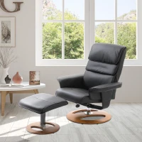 HOMCOM Relaxsessel mit Hocker Fernsehsessel Polstersessel 360° drehbar 145° neigbar PU-Bezug Holzfuß Schwarz 81 x 76 x 103 cm(m-2)