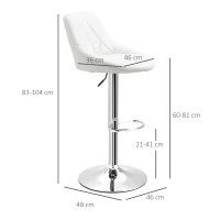 HOMCOM Set 2 Sgabelli da Bar, Altezza Regolabile con Base in Metallo e Seduta in Pelle PU, Sgabelli Moderni con Schienale e Poggiapiedi, 46x48x83-104cm, Bianco(m-3)