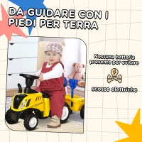 HOMCOM Trattore Giocattolo per Bambini Cavalcabile con Rimorchio, Rastrello e Pala, Gioco Educativo per Bimbi 12-36 Mesi, 91x29x44cm, Giallo(m-7)