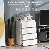 HOMCOM Schubladenschrank Büroschrank Kommoden Sideboard mit 4 Schubladen, abnehmbar, Grifflose, kugelgelagerte Führungen mit kippsicheren Zuglaschen, weiß, E1 Spanplatte, 55x33x80 cm(m-4)