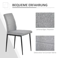 HOMCOM 4er-Set Küchenstühle Esszimmerstühle Bürostuhl mit Rückenlehne Wohnzimmerstuhl Sessel Polsterstuhl im Leinenoptik Metall Grau 41,5 x 54,5 x 87cm(m-4)